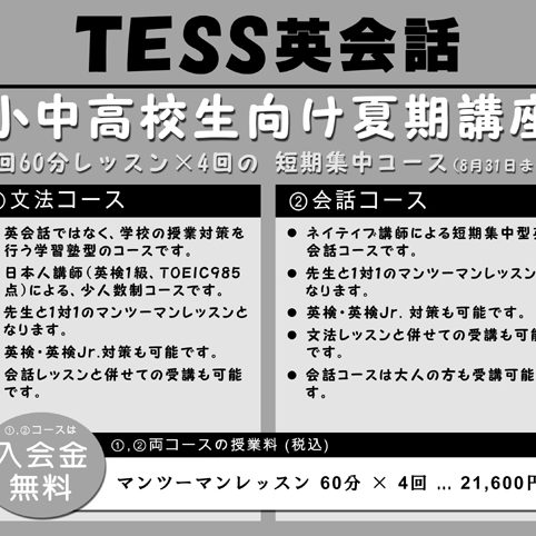 夏休みの間だけ 「マンツーマンレッスン×4回」 の特別コース開催